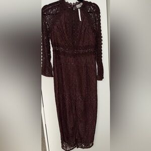 ASOS Long-Sleeve Lace Midi Dress in Burgundy